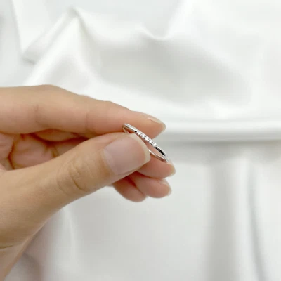 14k Solid Gold 5 Diamond Wedding Ring, Thin Diamond Wedding Band, Gift for Her - Image 1 of 4