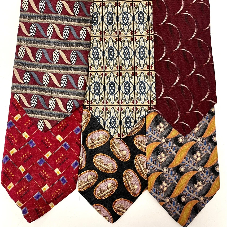 6 pc Vtg 90’s XMI Men Modern Designer ABSTRACT Necktie LOT Wardrobe Neck Ties - Image 1 of 3