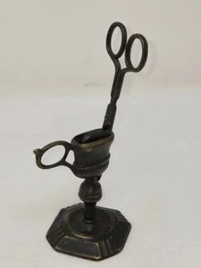 VINTAGE MASSIVE MESSING KERZENDOCHT SCHNUPFTABAK SCHERE MIT STÄNDER MADE IN ITALY - Bild 1 von 8