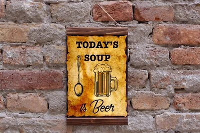 Beer Menu Soup of the Day Retro Vintage Aged Backgroun, Wood Framed Canvas - Image 1 of 4