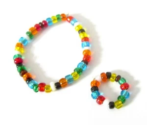 Vintage Barbie Doll Necklace & Bracelet Set Rainbow Seed Beads 1960s - Picture 1 of 3