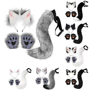 Womens Cosplay Kit Faux Fur 3-Piece Animals Props Soft Fox Wolf Cat Plush Tails