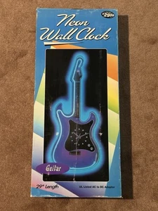 Vintage Neon Lighted Guitar Clock Design Wall Hanging Neon Guitar 29” - Picture 1 of 6