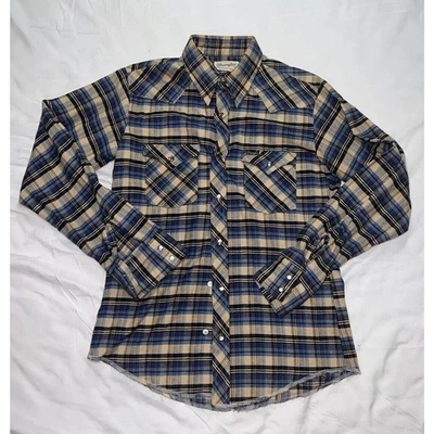Camisa Wrangler Western Niños Talla 18 Azul Tostado Franela Manga Larga De Colección EE. UU. Foto 1 de 4