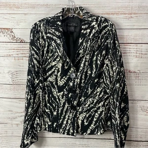 BRANDON THOMAS tweed career  BLACK / WHITE 3 BUTTON LARGE SILKY BLAZER JACKET - Picture 1 of 8
