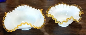 (2 PC) Fenton Gold Crest Crimped Ruffled Candy Dishes - Picture 1 of 6