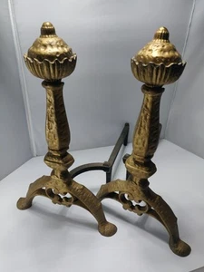 Antique Iron Fire Dogs /Cast Iron Andirons for Fire place 19.5" Tall - Picture 1 of 9