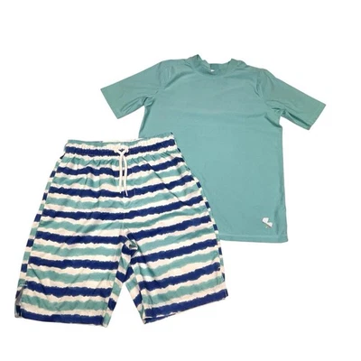 Bañador deportivo a rayas azul aguamarina para niños Place y protector contra erupciones sólido talla XL Foto 1 de 4