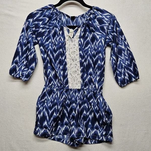 Star Ride Romper Girls Small 7/8 Ikat Print Lace Boho Pockets One Piece Polyeste - Picture 1 of 12