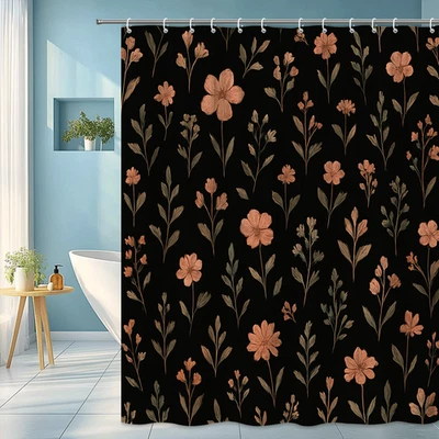 Cortina de Ducha Floral Negra - Elegante Decoración Decorativa de Baño Foto 1 de 4