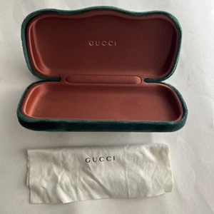 GUCCI TEAL GREEN VELVET LARGE CASE EYEGLASSES SUNGLASSES CASE W/CLOTH - Picture 1 of 7