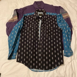 2 Vintage Men's FRONTIER SERIES Aztec Western Button Shirt size Medium USA Faded - Picture 1 of 15