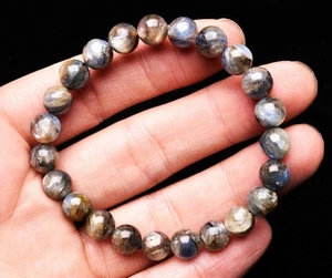 8.3mm Natural Blue Kyanite Cat Eye Crystal Gemstone Round Beads Bracelet - Picture 1 of 6