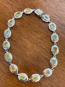 KHR INDIA 8 in. Sterling Silver Yellow Fire Opal Bracelet .925 Prong Set - Picture 1 of 15