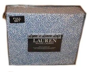 RALPH LAUREN Blue White Leaf FULL SHEET SET DESIGNER 4P COTTON - Picture 1 of 3