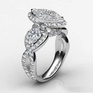 Anillo de compromiso de oro blanco de 14 quilates con diamantes creados en... - Imagen 1 de 6