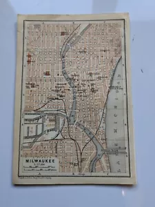 1909 map street plan of Milwaukee Wisconsin USA antique vintage Baedeker - Picture 1 of 1