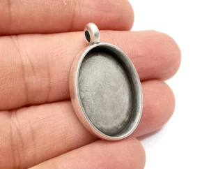 Pendant Blank Resin Bezel Silver Plated Epoxy Dry Flower Frame 25x18mm G28126 - Picture 1 of 4