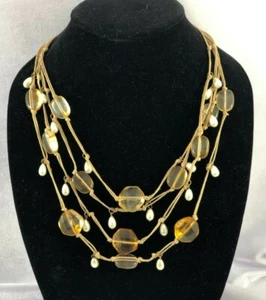 COLDWATER CREEK Chunky Boho Honey Acrylic Faux Pearl Multi Strand Necklace - Picture 1 of 6