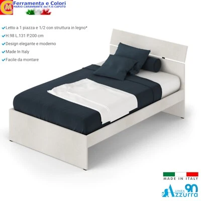 Letto Una Piazza e Mezza In Legno Bianco Frassino 200x131cm Fiancate 18-22mm - Immagine 1 di 2