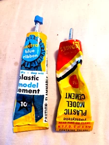 VINTAGE MODEL GLUE Advertising TUBE PACTRA Blue RIBBON LEPAGES Set - Picture 1 of 2