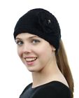 STONE ACCENT HAND KNITTED FLOWER WINTER HEADBAND HEADWRAP