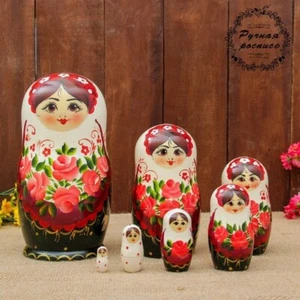 Matrioska da 7 pezzi (22 cm) dipinto a mano Матрешка 7 мест 22см. - Photo 1/4
