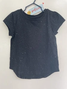 Cat & Jack Toddler Girls Solid Black Shimmery Cotton Blend Short Sleeve Shirt 4T - Picture 1 of 3