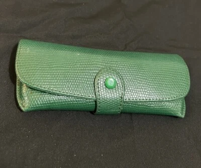Estuche para gafas de sol de piel de lagarto sintética plegable interior forrado verde esmeralda Foto 1 de 4