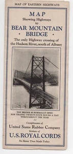 Mapa publicitario vintage Highways to Bear Mountain Bridge NY US Royal Cord neumático - Imagen 1 de 3