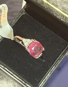 $6250 Certified 7.09CT Natural Red Ruby & Diamond 14K White Gold Ring, Size 5.5 - Picture 1 of 12