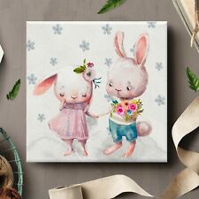 Framed Canvas Wall Art Painting Print Cute Baby Animal Bunny Floral Love ANML069