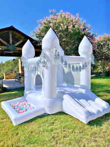 Home Use 9x7ft Moonwalk Inflatable White Bounce House With Ball Pit For Toddlers