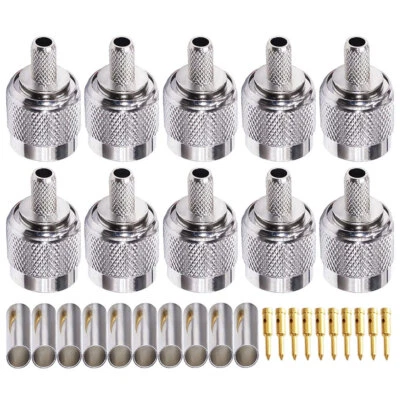 10Pcs TNC Male Plug Crimp Coax Connector For RG58 RG142 RG400 RG223 Cable US- - Image 1 of 4