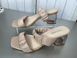 Tahari GLENAH Sandals Nude Clear Block Heel Size 7 Slip On - Picture 1 of 5
