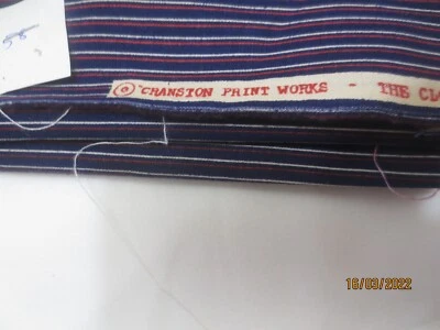 27 x 58 "  Vintage Cranston Red on Blue Stripes Cotton Quilt  Fabric  - Image 1 of 2