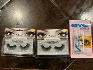 100% Mink Long Natural Eye Lashes 3D-2 Pairs Bonus Eyelash Glue Included - Picture 1 of 6