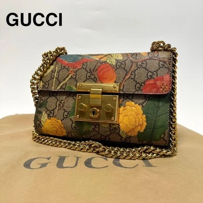 Bolso de Hombro Gucci GG Supreme Floral Candado Cadena PVC Cuero Dorado Herrajes Foto 1 de 4