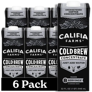 Califia Farms - Unsweetened Cold Brew Coffee Concentrate, 32 Fl Oz Pack of 6,... - Picture 1 of 7