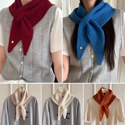 Piercing Triangular Shawl Neck Warmer Headscarf Solid Color Cross Scarves ^ - Image 1 of 4