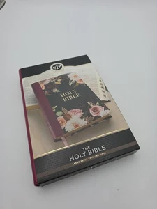KJV Holy Bible Thinline Large Print Burgundy Floral Luxleather Red Letter NEW - Imagen 1 de 4