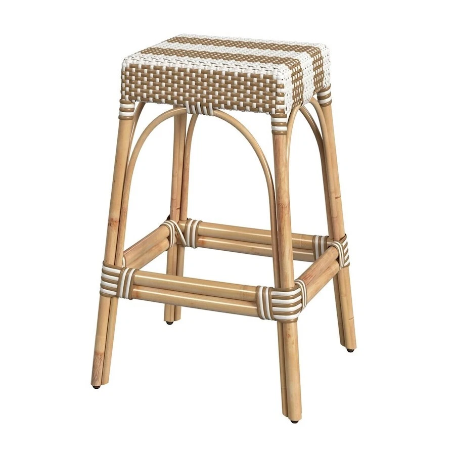 Butler Robias Rectangular Rattan 30" Bar Stool, Tan/White Stripe - 5604984 - Image 1 of 1