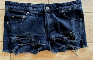 Carmar Denim BLACK /W LACE Distressed Micro Low Rise Cheeky 100% Cotton 28 gx - Picture 1 of 4