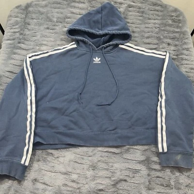 Adidas Originals Small Trefoil Logo Navy Blue Crop Hoodie Sweatshirt Women’s M - Image 1 of 4