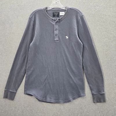 Abercrombie & Fitch Men Henley M Gray Y2K Logo Embroidery Thermal Long Sleeve - Image 1 of 4