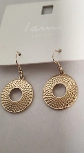 "I Am" Pair Of Golden Round Earrings - Picture 1 of 3