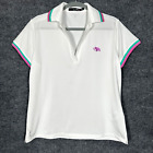 Ralph Lauren Rlx Polo Shirt Womens Sz L V Neck Short Slv Golf White Pink Green