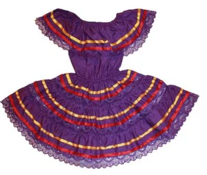 VESTIDO DE ENCAJE MEXICANO CAMPESINO GITANO PÚRPURA 4 NIÑAS CINCO DE MAYO FIESTA - Imagen 1 de 1