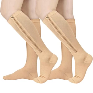 3PK Zippered Compression Socks Closed Toe 20-30mmHg with Zipper Safe Protection - Picture 1 of 21
