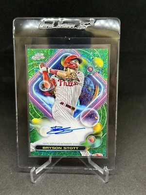 2023 Topps Cosmic Chrome Bryson Stott Auto Green Space Dust Refractor #'d /75 - Image 1 of 2